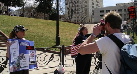 Jenny Hatch standing up for the Troops at an Anti War Rally in Denver