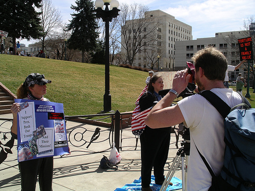 Jenny Hatch standing up for the Troops at an Anti War Rally in Denver