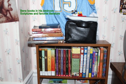 Bens books in his bedroom