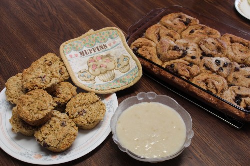 Steel Cut Oats, Cinnamon Rolls, and Raspberry Muffins